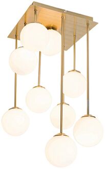 Moderne plafondlamp goud met opaal glas 9-lichts - Athens