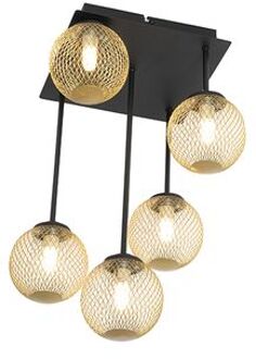 Moderne plafondlamp zwart met goud 5-lichts - Athens Wire