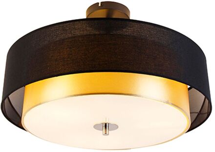 Moderne plafondlamp zwart met goud 50 cm 3-lichts - Drum Duo