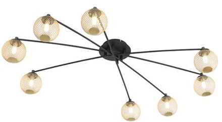 Moderne plafondlamp zwart met goud 8-lichts - Athens Wire