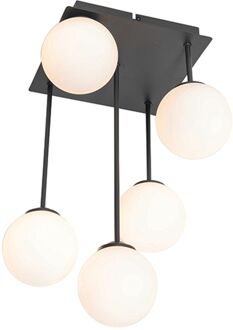 Moderne plafondlamp zwart met opaal glas 5-lichts - Athens Wit