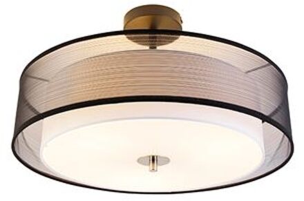 Moderne plafondlamp zwart met wit 50 cm 3-lichts - Drum Duo