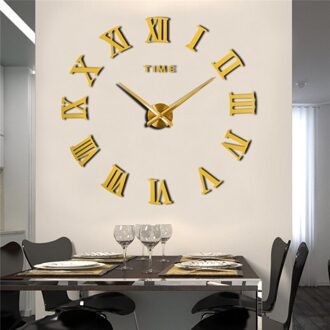 Moderne Romeinse Cijfers Grote Klok Diy Grote Wandklok 3D Spiegel Oppervlak Sticker Home Decor Art Giant Wandklok Horloge C33 goud clock