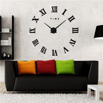 Moderne Romeinse Cijfers Grote Klok Diy Grote Wandklok 3D Spiegel Oppervlak Sticker Home Decor Art Giant Wandklok Horloge C33 zwart clock