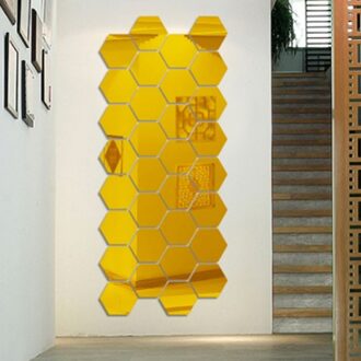 Moderne Stijl 2 stks/set Zeshoekige Box Stereoscopische Karakter Decoratieve Spiegel Muurstickers Woonkamer Decor glod