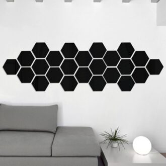 Moderne Stijl 2 stks/set Zeshoekige Box Stereoscopische Karakter Decoratieve Spiegel Muurstickers Woonkamer Decor zwart