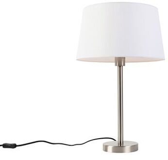 Moderne tafellamp staal met witte kap 32 cm - Simplo