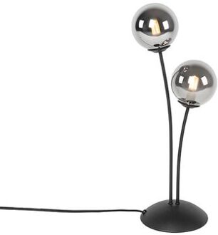 Moderne tafellamp zwart 2-lichts met smoke glas - Athens