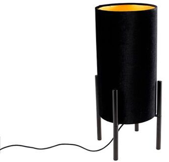Moderne tafellamp zwart met velours zwarte kap - Rich Goud