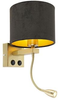 Moderne wandlamp messing met kap zwart velours - Brescia