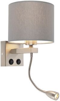 Moderne wandlamp staal met grijze kap - Brescia Grijs