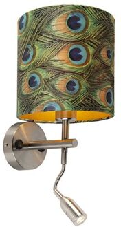 Moderne wandlamp staal met leeslamp en kap velours 20|20|20 Groen