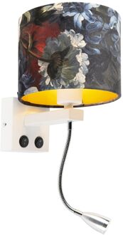 Moderne wandlamp wit met kap velours bloemen - Brescia Wit, Zwart, Goud