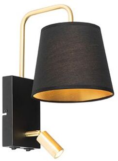 Moderne wandlamp zwart en goud met leeslamp - Renier