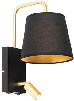 Moderne wandlamp zwart en goud met leeslamp - Renier