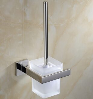 Moderne Wandmontage 304 Rvs Gepolijst Toiletborstel Houder met Glas Cup Badkamer Accessoires AU7-2 Polished chroom