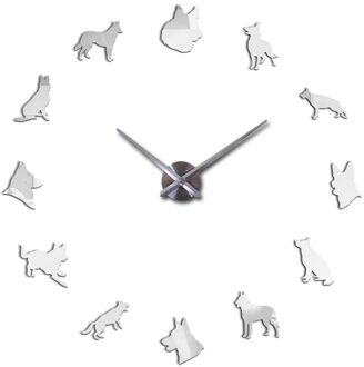 Moderne Woninginrichting Woonkamer Stickers Spiegel Acryl Materiaal Wandklok Moderne Stijl Muur Quartz Klokken zilver / 47duim