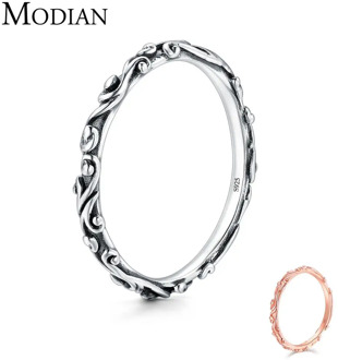 Modian 100% Real 925 Sterling Silver Vintage Pattern Stackable Classic Finger Ring For Women Fashion Wedding Christmas Jewelry