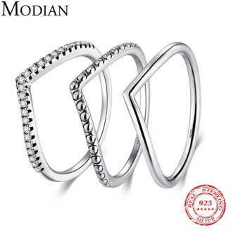 Modian 3 Style Real 925 Sterling Silver Stackable Simple Ring Clear CZ Fashion Instagram Jewelry For Women Couple Gift Rings