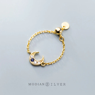 Modian Authentic 925 Sterling Silver Exquisite Moon Simple Adjustable Finger Rings for Women Clear CZ Statement Jewelry Anel