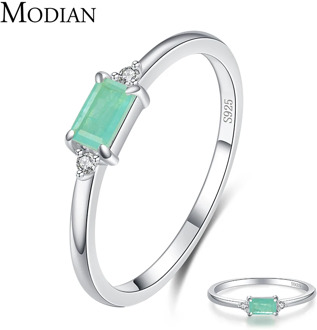 Modian Charm Luxury Real 925 Stelring Silver Green Tourmaline Fashion Finger Rings For Women Fine Jewelry Accessories New Bijoux