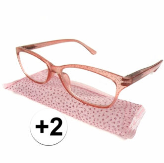 Modieuze leesbril +2 glitter roze