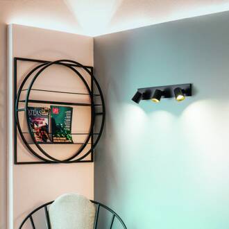 Modo spot, 3-lamps, zwart, decoratieve ringen, GU10, aluminium
