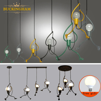 modren pendant lamps little man iron climbing lights creative hanging lamp retro loft lighting fixture kid's room kitchen home