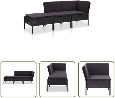 Modulaire loungeset - PE-rattan - Zwart - Met kussens - 57x69x67 cm/69x69x67 cm/60x60x35 cm