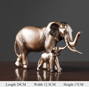 Moeder En Kind Olifant Hars Ambachten Ornamenten Interieur Decoratie gouden-L