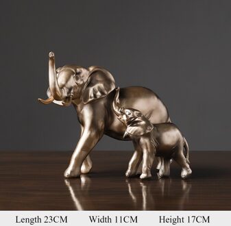 Moeder En Kind Olifant Hars Ambachten Ornamenten Interieur Decoratie gouden-S