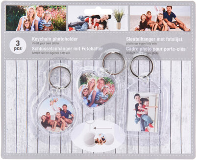 Moederdag cadeau foto sleutelhangers - 3x stuks - 3 verschillende vormen - Sleutelhangers