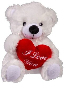 Moederdag knuffelbeertje I love you wit - Pluche teddybeer met hartje