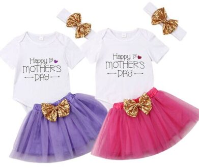Moederdag Outfits Baby Meisje Prinses Tops Romper + Tule Rok 2 stuks Outfit Maat 0-18 M zwart / 12m