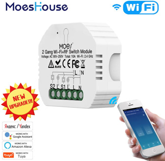 Moes 2 Gang DIY Smart WiFi RF433 Switch Module Smart Life/Tuya APP RF Remote Control,Works with Alexa Google Home 1/2 Way
