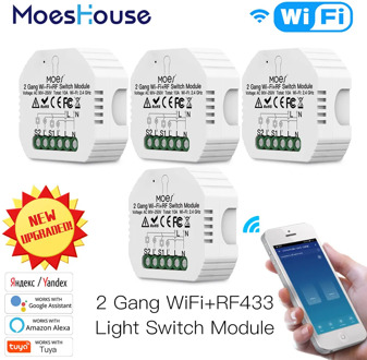 Moes 2 Gang DIY Smart WiFi RF433 Switch Module Smart Life/Tuya APP RF Remote Control,Works with Alexa Google Home 1/2 Way