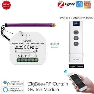 Moeshouse Zigbee Smart RF433 Gordijn Switch Module Voor Gemotoriseerde Rolluik Jaloezieën Motor 2Mqtt Smart Leven App Alexa Google kit 1
