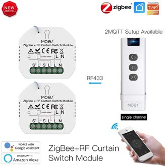 Moeshouse Zigbee Smart RF433 Gordijn Switch Module Voor Gemotoriseerde Rolluik Jaloezieën Motor 2Mqtt Smart Leven App Alexa Google kit 2