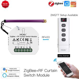 Moeshouse Zigbee Smart RF433 Gordijn Switch Module Voor Gemotoriseerde Rolluik Jaloezieën Motor 2Mqtt Smart Leven App Alexa Google kit 5