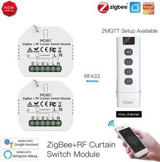 Moeshouse Zigbee Smart RF433 Gordijn Switch Module Voor Gemotoriseerde Rolluik Jaloezieën Motor 2Mqtt Smart Leven App Alexa Google kit 6