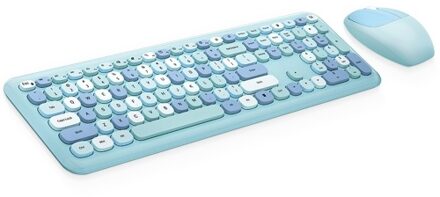 Mofii 666 Keyboard Mouse Combo Wireless 2.4G Mixed Color 110 Key Keyboard Mouse Set with Round Punk Keycaps for Girl Blue