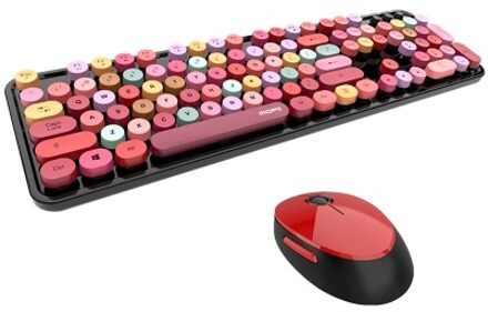 Mofii Sweet Keyboard Mouse Combo Mixed Color 2.4G Wireless Keyboard Mouse Set Circular Suspension Key Cap for PC Laptop Black