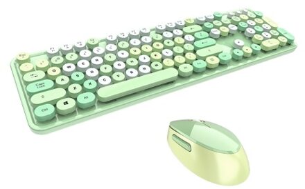 Mofii Sweet Keyboard Mouse Combo Mixed Color 2.4G Wireless Keyboard Mouse Set Circular Suspension Key Cap for PC Laptop Green