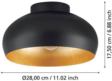 Mogano 2 Plafondlamp - E27 - Ø28 cm - Zwart|Bladgoud