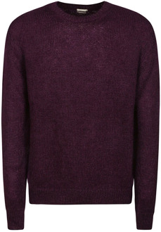 Mohair Wol Crew Neck Sweater Massimo Alba , Purple , Heren - L,M,S