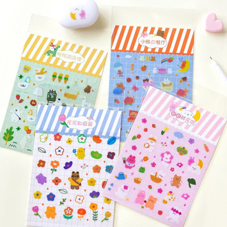 Mohamm 1 Sheet 12cm x 17cm Rainbow Shop Series Stickers Rabbit Cute Cartoon Animals Flower Decorative Sticker Flakes Girl School