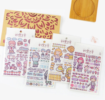 Mohamm 4 Sheets Cute Character Series Decorative Sticker Books Scrapbooking DIY Note Paper Sticker Flakes Stationary Art Supplie