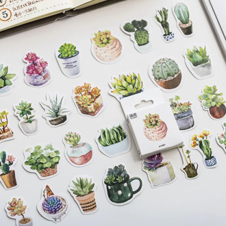 Mohamm 50PCS Boxed Stickers Feelings of Succulentsstickers Creative Cute Cartoon Plant Sticker Flakes Scrapbooking Gift Girl Sch