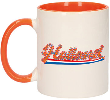 Mok/ beker wit en oranje Holland 300 ml - feest mokken Multikleur