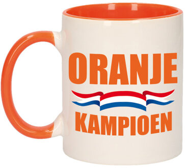 Mok/ beker wit en oranje met Nederlandse vlag - Oranje kampioen 300 ml - feest mokken
